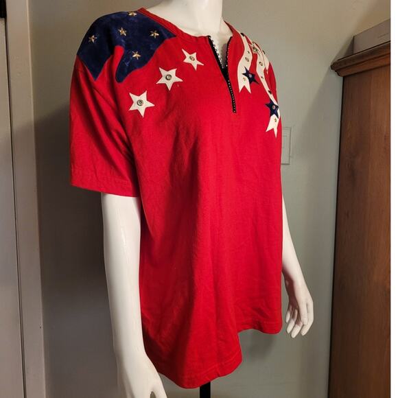 VNTG Cactus California Flag Rhinestone Quarter Zip Tee XL 80s Red Americana Rare - Picture 9 of 10